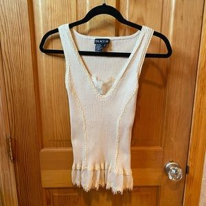 Cream fitted ribbed tank top with lace detailing